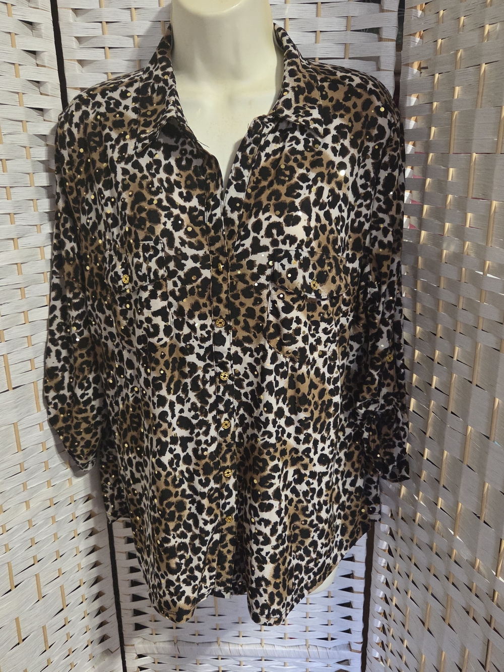 Emily Daniels Leopard Print Button-Up Women's Top - Brown/Black/White